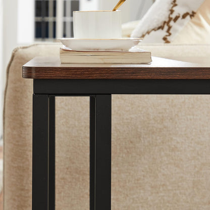 VASAGLE C Shape End Table for Couch or Sofa, Industrial Small Side Table | TV Tray With Wheel, Coffee Table in Living Room, Bedroom, 19.7 x 13.8 x 23.6 Inches, Dark Walnut and Black ULNT50Z