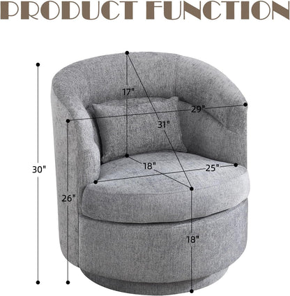 CANMOV Swivel Accent Chair, 360 Degree Round Swivel Barrel Chair with Pillow, Upholstered Comfy Barrel Armchair Single Club Sofa Chair for Living Room,Bedroom, Reading Room, Dark Grey