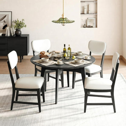 COLAMY Solid Wood Dining Chairs Set of 4, Mid Century Modern Upholstered Kitchen Chairs with 3.3" Thick Cushion, Farmhouse Dining Room Chairs with Level Legs & Wire-Brushed Finish, Black