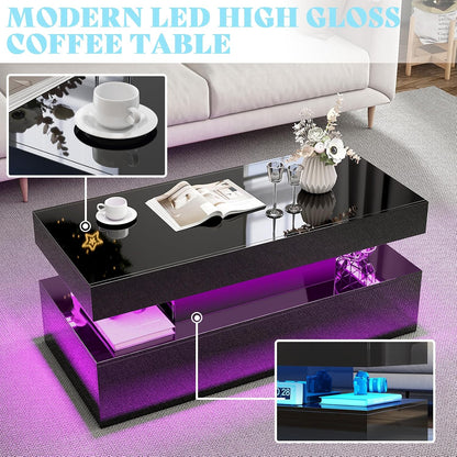 VanAcc 3-Piece Modern Living Room Table Sets, 70" Modern LED TV Stand with 36" Electric Fireplace, High Gloss Coffee Tables for Living Room, Black & White