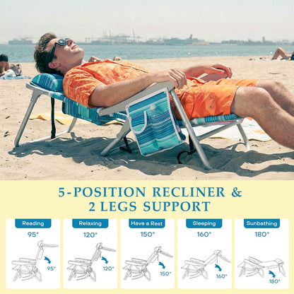 Beach Chairs for Adults, Portable Folding Backpack Beach Chair Heavy Duty 5-Position Lay Flat with Cooler Bag, Cup Holder for Outdoor/Lawn/Trip/Picnic/Fishing/Camping