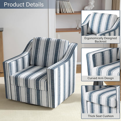 Swivel Accent Chairs Set of 2, 360° Swivel Club Armchairs, Navy Stripe