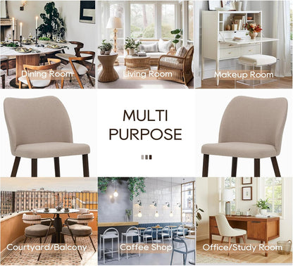 MALOL Dining Chairs Set of 6, Upholstered Fabric Kitchen Chairs with Curved Back, Padded Seat and Solid Wood Legs, Modern Dining Chair for Kitchen Dining Room, Camel