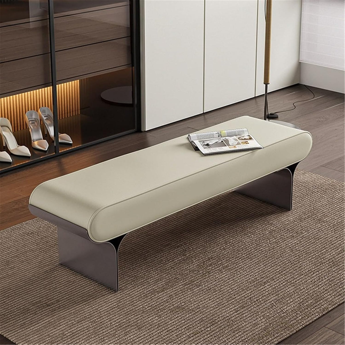 Modern Upholstered Bed end Stool Bedroom Home Use Bedside Dressing Room Wooden Shoe Changing Entryway(Large)