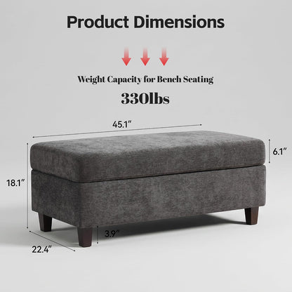 GENTEACO 45" Storage Ottoman Bench with Reversible Wooden Tray Top, Large Chenille Upholstered Ottoman Coffee Table with Hidden Storage, Foot Rest Bench for Living Room, Bedroom, Entryway,Dark Gray