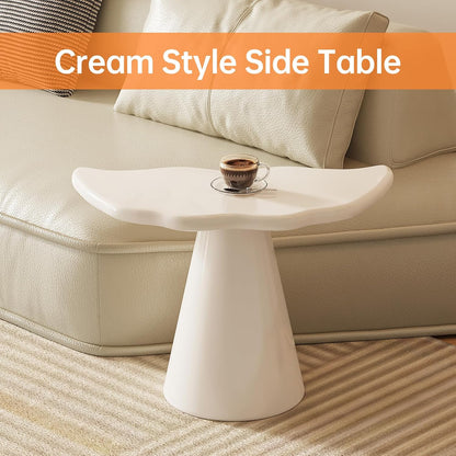 Cloud Shape End Table, Modern Accent Cocktail Table for Small Space Living Room, Tapered Pedestal Base Side Table, 15.74" Hight, Easy Assemble, Cream White