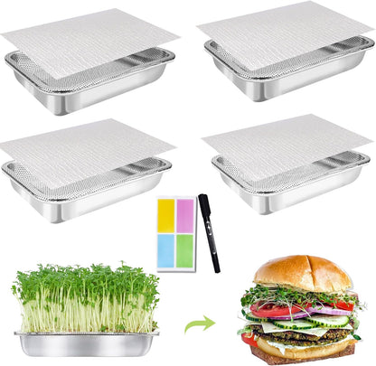 Stainless Steel Sprouts Growing Kit 4-Tier 14 inch Trays, Microgreens Growing Kit, Seed Sprouting Tray with Encrypted Mesh Sprouts for Beans Alfalfa Broccoli Wheat Grass