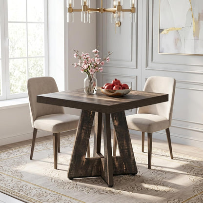LITTLE TREE 31.5" Square Dining Table for 4, Small Space Kitchen Table with Pedestal Base, Farmhouse Wood Tables for Apartment, Dining Room & Living Room, Ideal for Cafe & Restaurant Use (Black Brown) | Pedestal Base, Farmhouse Wood Tables for Apartment