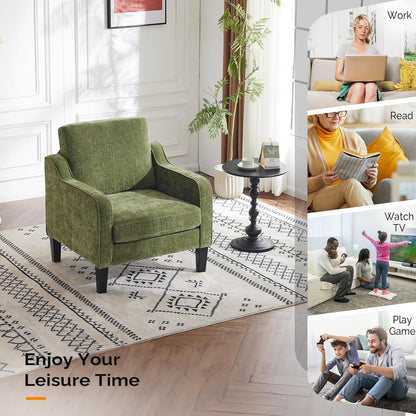 VINGLI Accent Chair for Living Room Chairs Olive Green Reading Chair for Bedroom Scooped Arm Chair Mid Century Modern Accent Chairs Upholstered Comfy Chair for Apartment, Waiting Room