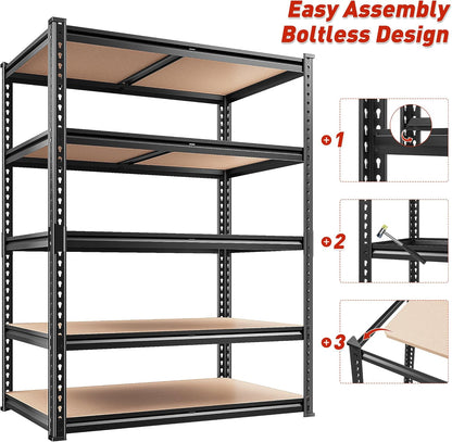 REIBII 2400LBS Garage Shelving 5 Tier Storage Shelves Heavy Duty, Adjustable Metal Shelving Unit,Garage Shelves for Basement,Warehouse,Pantry,Closet,Kitchen 72" H x 35.55" W x 16" D,2 Pack | Heavy Duty