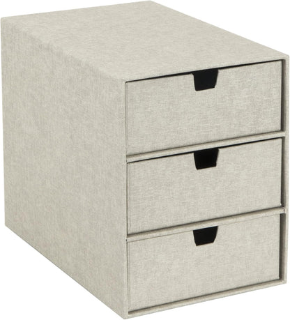 Bigso Box of Sweden 3-Tier Desktop Drawers - Desk Tidy Organiser for Stationery Storage - Paper Mini Filing Cabinet in Fibreboard and Paper in Linen Look - Beige