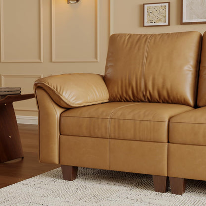 SITJOY Faux Leather Modular Sectional Sofa with Storage, Mid Century Modern Sectional Couches for Living Room, 11.8" Wide Armrests, 96" Wide 3 Seater L Shaped Couch with Chaise, Brown