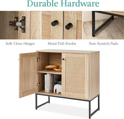 Best Choice Products 2-Door Rattan Storage Cabinet, Accent Furniture, Multifunctional Cupboard for Living Room, Hallway, Kitchen, Sideboard, Buffet Table w/Non-Scratch Foot Pads - Natural