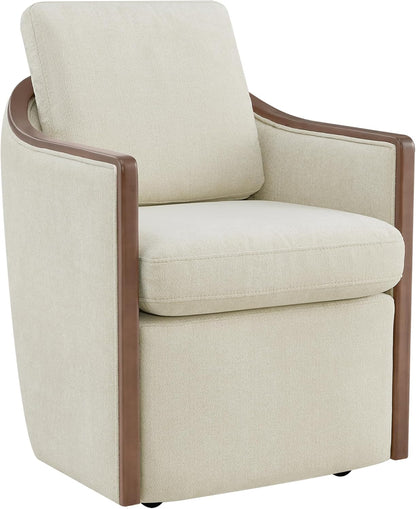 CHITA Upholstered Dining Chairs Set of 4 with Hidden Casters, Modern Dining Chair with Backrest & Wood Armrest, Chenille Barrel Chairs for Dining Room, Kitchen Chairs Fully Assembled, Cream