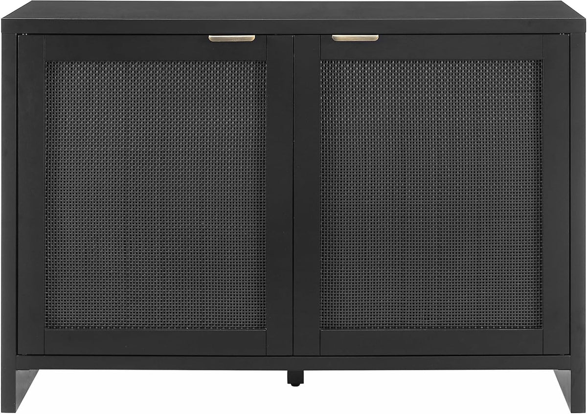 Crosley Furniture Kenji Media Console, Record Player Stand with Vinyl Storage, Modern Home Organizer, Black