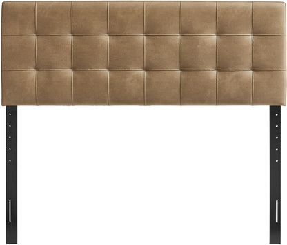 Modway Lily Faux Leather Queen Size Headboard with Biscuit Tufting in Toast - Vegan Leather Upholstery with Padded Design and 5 Height-Adjustable Mounts