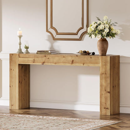 Solid Wood Console Table, 63-Inch Farmhouse Sofa Table Behind Couch for Entryway, Living Room, Foyer, Easy Assembly (Light Wood)