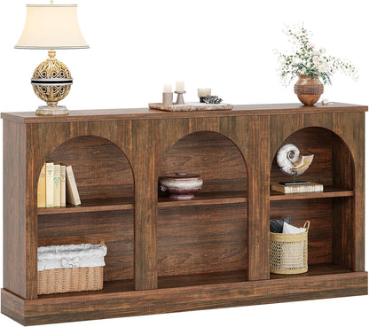 Tribesigns Farmhouse Console Table, 63-Inch Long 3 Tier Entryway Table with Storage, Wooden Rectangular Sofa Table Behind The Couch for Entrance, Hallway, Living Room, Dark Brown