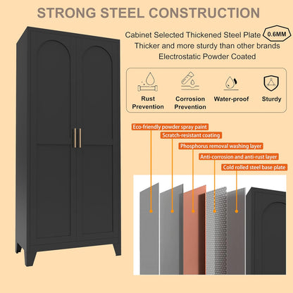 RYH Metal Pantry Cabinet with Doors & 3/4 Shelves, Kitchen Storage Cabinet, Large White Utility Cupboard for Kitchen, Dining Room, Office, Living Room (Black, 70.87" H×31.5" W×15.7" D)