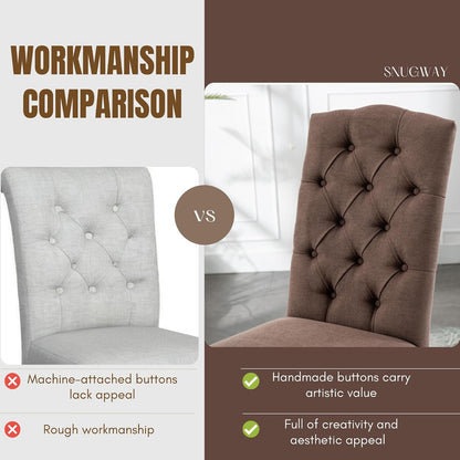 Tufted Upholstered Parsons Dining Chair Set Fabric Diner Accent Stylish Modern Kitchen Living Room with Button Sturdy Solid Wood Legs, 4-Pack