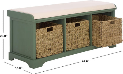 SAFAVIEH Furniture - Lonan Storage Bench - Dusty Green - Solid Wood - Farmhouse Lift-Top Design - Ideal for Entryway, Living Room, Hallway, 18" Seat Height (AMH5733J)