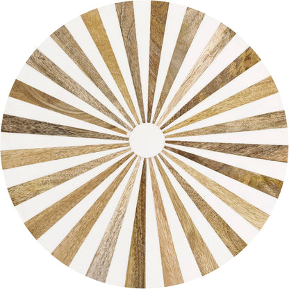 JONATHAN Y Calix 23.5" Round Sunburst Pedestal Drink Table, Light Brown | Modern Art Deco Style, Glossy Gold Metal Candlestick Leg, Ideal For Small Spaces, Living Room Or Bedroom, Spill-Proof Top