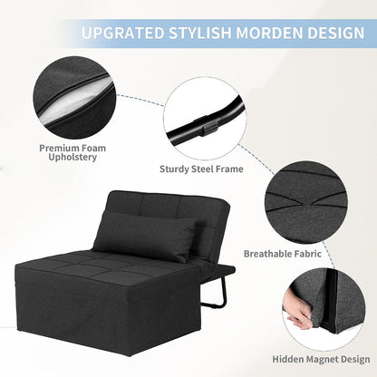 Ainfox Convertible Sofa Bed, 4 in 1 Multi-Function Folding Ottoman Bed with Adjustable Backrest, Modern Futon Couch No Assembly for Living Room Apartment Office Small Space (Black)