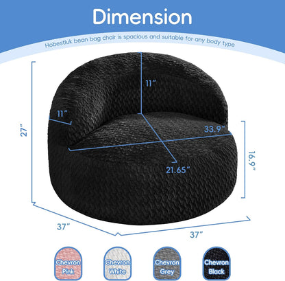 Hobestluk Giant Memory Foam Bean Bag, No-Assembly, Chevron Black Large | High Density Memory Foam, Washable & Removeable Cover, Durable Zipper, Skin Friendly Fabric, Soft Faux Fur, No Assembly