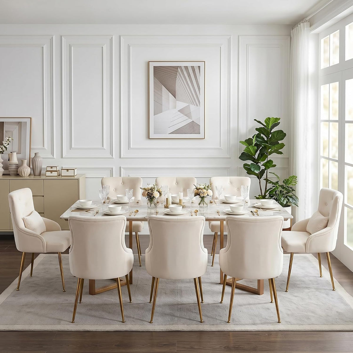 Velvet Dining Chairs Set of 2, Upholstered Velvet Accent Chairs, Kitchen Chair with Metal Legs & Lumbar Pillow for Dining/Living Room/Vanity