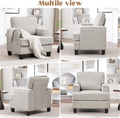 Accent Chairs Set of 2 with Armrest Storage, Modern Reading Living Room Chair, Upholstered Comfy Large Armchairs, Fabric Single Sofa Chair for Bedroom (Beige)