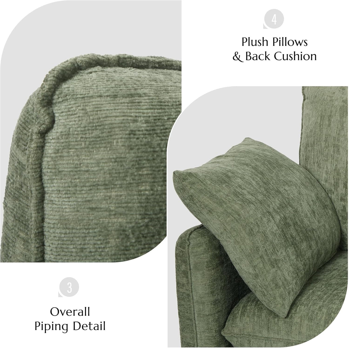 Elegant Oversized Accent Chair for Living Room, 42.1", Chenille, Green | Modern Upholstered Piping Single Reading Armchair with Cushion Backrest and 2 Pillows for Bedroom, Office, Reception Area