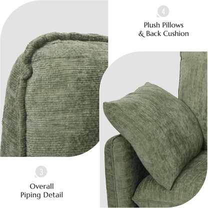 Elegant Oversized Accent Reading Armchairs Set of 2, 42.1", Chenille, Green | Modern Upholstered Piping Single Chair with Cushion Backrest and 2 Pillows for Bedroom, Office, Reception Area