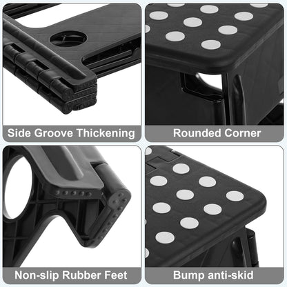 VECELO Folding Step Stool 13 Inch, Non-Slip Surface Portabl Foldable 1 Step Stool with Carry Handle, Heavy Duty to Support Kids/Toddler/Adults for Living Room Kitchen, Bathroom, Set of 2, Black