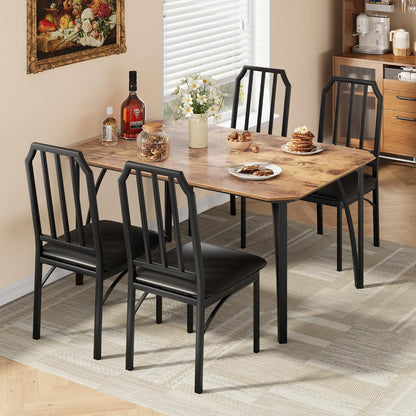 GAOMON 5-Piece Dining Table Set for 4, Modern Kitchen Table with Chamfered Design and Upholstered Chairs, Leather-Cushioned Seats for Small Spaces and Apartments, Space-Saving (Brown/Black,5 Pack)