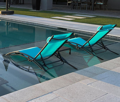 PURPLE LEAF Oversized Pool Chaise Lounge Set Outdoor Chair, Turquoise Blue | Wide Seat, Durable Aluminum Frame, UV Textilene Fades Less, Adjustable Headrest & 5 Recline Angles, S-Curve Backrest with Arm