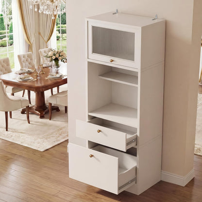 71" Tall Pantry Cabinet, Freestanding Storage Cabinet with Doors and Adjustable Shelves, Drawer and Anti-Tip Kit, E1-Grade Wood for Kitchen Pantry Bathroom Storage, Warm White