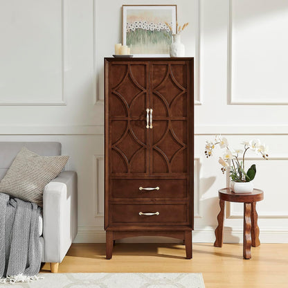 53.5" Tall Kitchen Pantry Cabinet, Mid Century Modern Storage Cabinet with Doors & Drawers, Walnut Sideboard Buffet with Adjustable Shelves for Kitchen, Living Room, Entryway