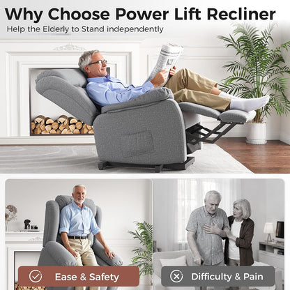 Amopatio Power Lift Recliner Chairs for Elderly Upgraded Living Room Reclining Chairs Indoor Lounge Chairs Single Sofa with Side Pockets and Remote Control for Bedroom