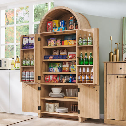 IFGET 71" Tall Arched Kitchen Pantry, Modern Fluted Storage Cabinet,Natural | Wooden Pantry Cabinet with Doors, 3 Adjustable Shelves, 6 Door Shelves, Organizer, Versatile Cupboard for Kitchen, Bathroom