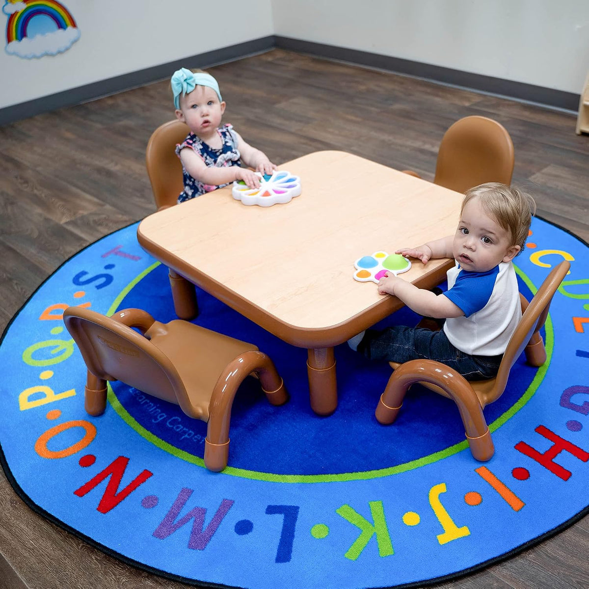 Children’s Factory Baseline Toddler Square Table and Chairs Set, Natural Wood – Includes One 30”, 12” High Square Table and Four 5” High Chairs – Durable, Lightweight, Easy to Move