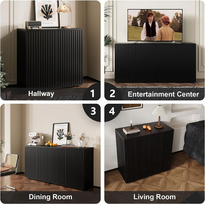 Rophefx Fluted Sideboard Cabinet, Buffet Cabinet with Storage, Credenza Storage Cabinets with Adjustable Shelf, Wood Entryway Cabinets with Pop-up Doors for Living Room, Entryway, Hallway, Black