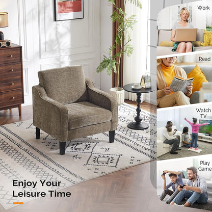 VINGLI Light Brown Accent Chair, Upholstered Armchair for Living Room | Chenille Reading Chair for Bedroom, Modern Traditional Sofa Chair, Comfy Chair for Small Space, Apartment, Waiting Room