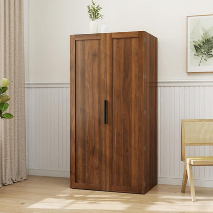 62.8" Tall Freestanding Kitchen Pantry Cabinet Farmhouse Buffet Cupboard Sideboard with Refrigerator-Style Door Storage Doors Walnut for Living Room Dining Room