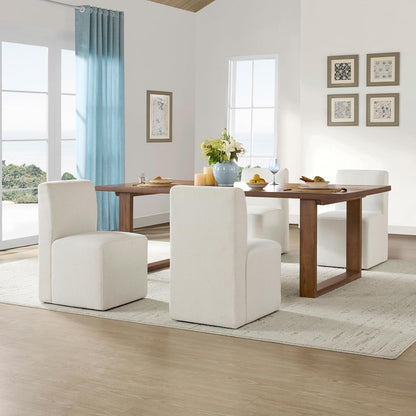 CHITA Dining Chairs with Casters Set of 4, Fully Assembled, Linen | FSC Certified Upholstered Armless Modern Rolling Dining Chairs with Rollers for Bedroom Reading Room Living Room