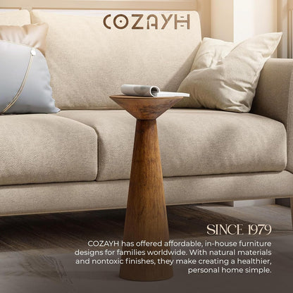 COZAYH Set of 2 22.8-Inch Tall Round Martini End Table, Walnut – Solid Pine Wood Pedestal Accent Drink Stand with Tapered Base – Farmhouse Modern Furniture for Living Room, Bedroom & Small Spaces