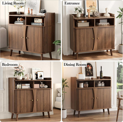 Decofy 39" Buffet Sideboard Cabinet, Mid Century Modern Console Cabinet with Roller Shutter Sliding Doors & Adjustable Shelves for Kitchen Cabinets, Living Room, Entryway, Coffee Bar Cabinet (Walnut)