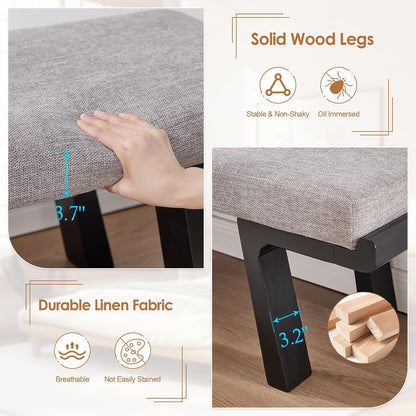 Zesthouse Solid Wood Bench for Bedroom End of Bed, Upholstered Small Entryway Bench with Cushion, 47" Grey Linen Ottoman Bench with Black Wood Legs, Modern Dining Bench Seat, for Indoor Living Room