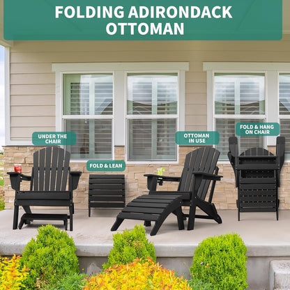 FUNBERRY Folding Adirondack Ottoman Set of 2, HDPE All Weather Outdoor Foot Rest, Easy Storage Patio Footstool, Ottomans and Footstools for Outside