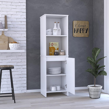 Kitchen Pantry Feery, Single Door Cabinet, Interior and External Shelves, White Finish