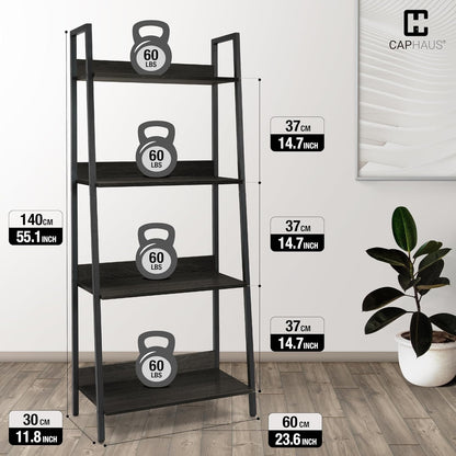 CAPHAUS 4 Tier Ladder Bookshelf, 24 Inch Width Free Standing Shelf, Bookcase Shelf Storage Rack Organizer, Industrial Book Shelves for Home Office, Living Room, Kitchen, Black Wooden Shelves